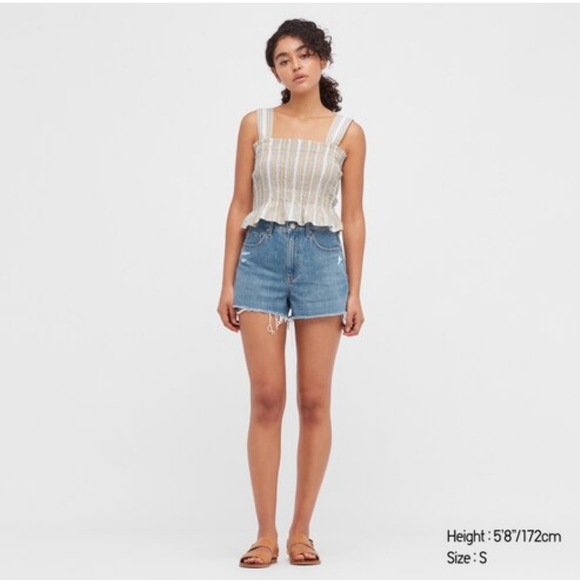 Uniqlo Cotton Striped Shirring Sleeveless Blouse - Picture 2 of 9